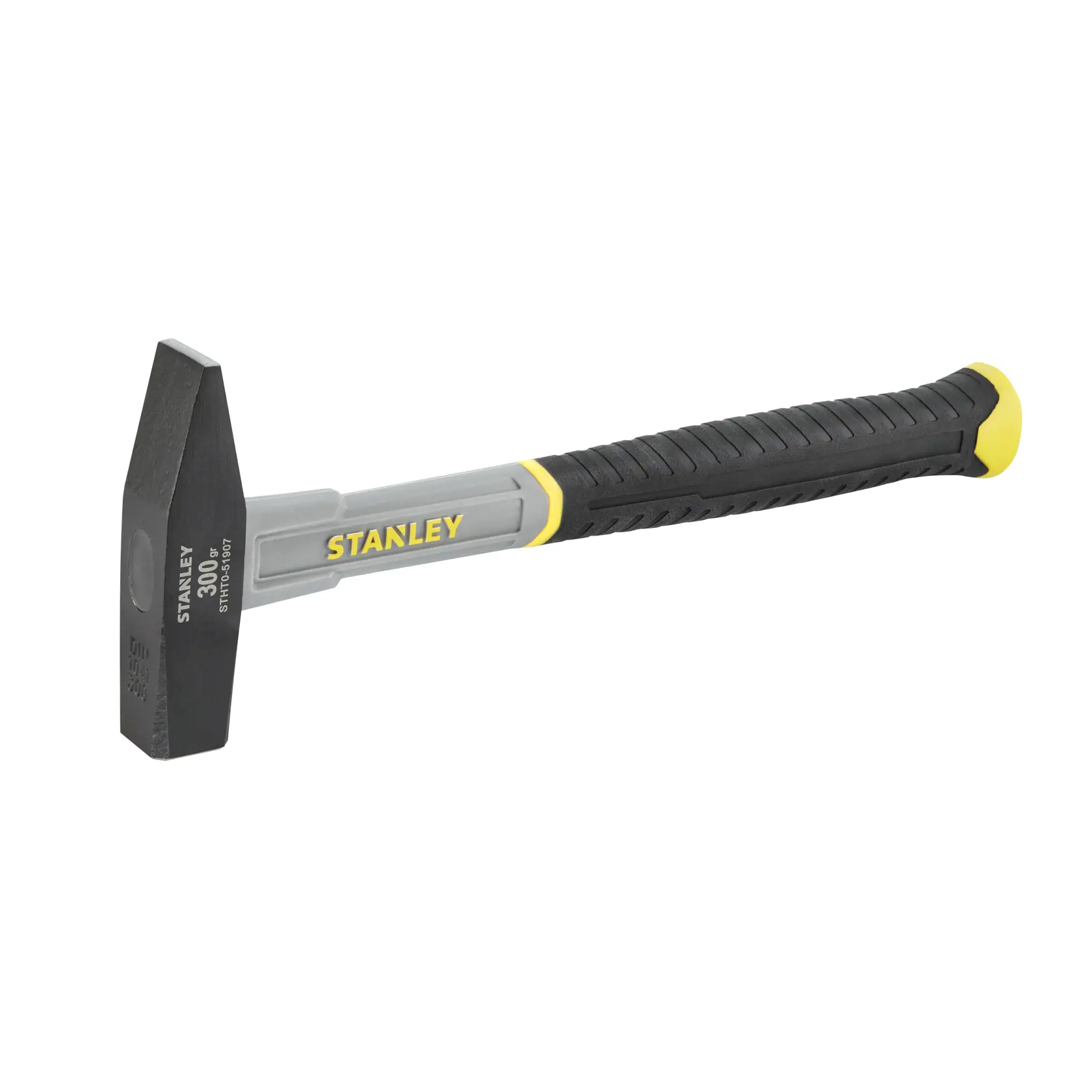 Stanley STHT0-51907 martillo cabeza negra y mango gris, negro, amarillo, foto lateral.