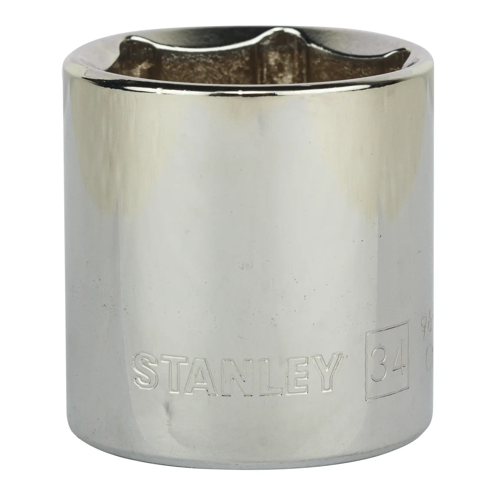 Fotografía del STANLEY 4-86-196 herramienta de vaso cromado, ángulo frontal, marca y medida grabadas.