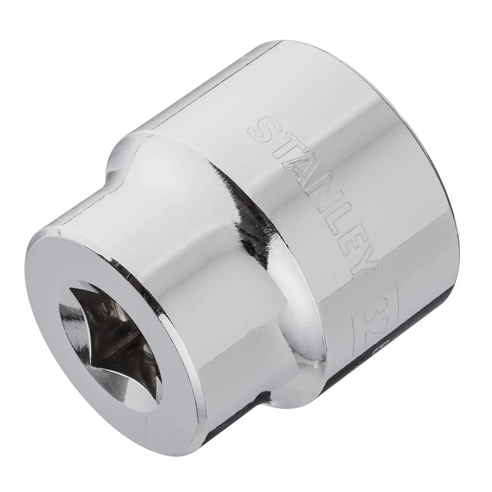 STANLEY 4-88-753 dado cromado, accesorio para herramienta, vista angular sobre fondo blanco.