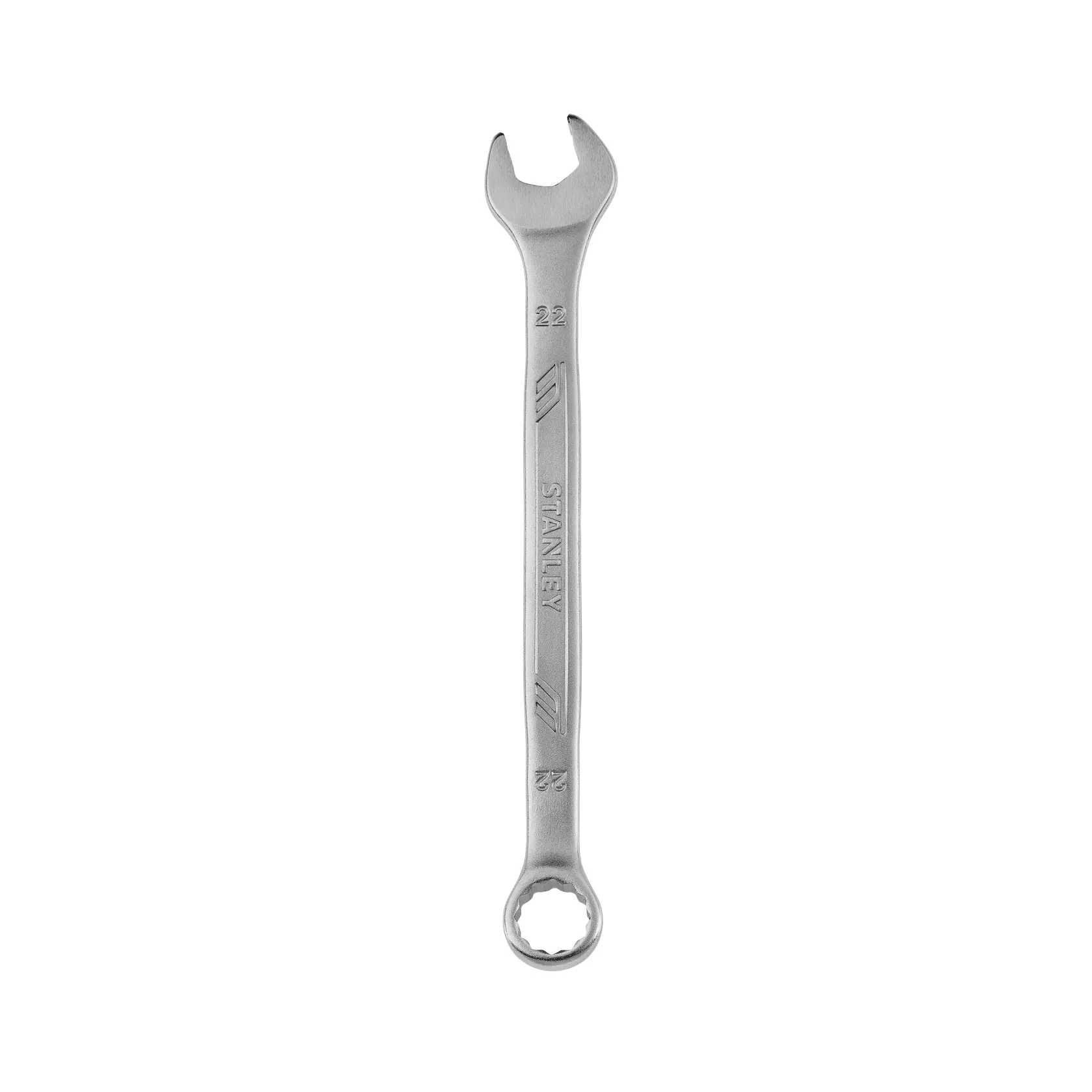 Llave combinada STANLEY STMT72819, plateada, vista frontal sobre fondo blanco.